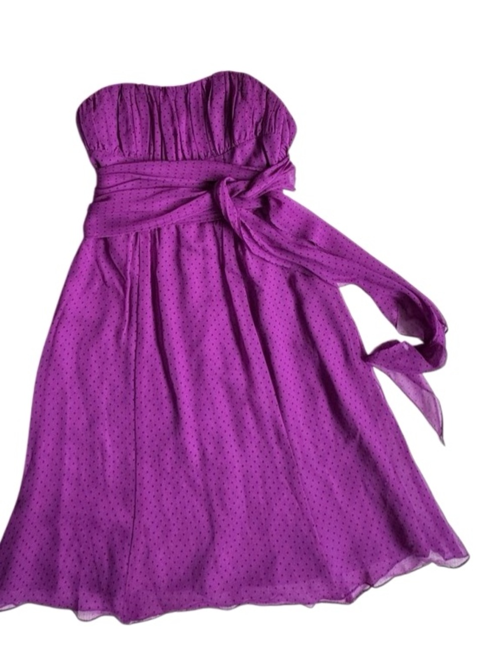 Nanette Lepore Dress Violet Polka Dot Strapless Tie-Waist 100% Silk SZ 0 - Picture 4 of 14